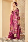 Megha Pitti_Purple Bemberg Silk Printed Floral V Neck Pattern Kurta Pant Set _Online_at_Aza_Fashions