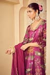 Shop_Megha Pitti_Purple Bemberg Silk Printed Floral V Neck Pattern Kurta Pant Set _Online_at_Aza_Fashions