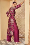 Megha Pitti_Purple Bemberg Silk Printed Floral V Neck Pattern Kurta Pant Set _at_Aza_Fashions