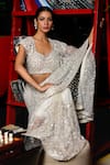 SAYISHA_White Net Embroidered Sequin Blouse Sweetheart Chevron Saree With  _Online_at_Aza_Fashions