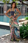 Buy_SAYISHA_Multi Color Chinon Printed Abstract Blouse Pre-draped Saree With _at_Aza_Fashions