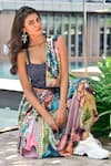Shop_SAYISHA_Multi Color Chinon Printed Abstract Blouse Pre-draped Saree With _at_Aza_Fashions
