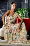 SAYISHA_Multi Color Chinon Printed Graphic Blouse Pre-draped Saree With  _Online_at_Aza_Fashions