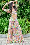 Buy_Sayisha_Multi Color Chinon Printed Floral V-neck Crop Top And Palazzo Set _at_Aza_Fashions