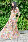 Shop_Sayisha_Multi Color Chinon Printed Floral V-neck Crop Top And Palazzo Set _at_Aza_Fashions