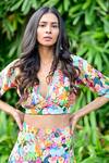 Sayisha_Multi Color Chinon Printed Floral V-neck Crop Top And Palazzo Set _Online_at_Aza_Fashions