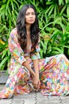 Buy_Sayisha_Multi Color Chinon Printed Floral V-neck Crop Top And Palazzo Set _Online_at_Aza_Fashions