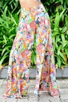 Shop_Sayisha_Multi Color Chinon Printed Floral V-neck Crop Top And Palazzo Set _Online_at_Aza_Fashions