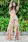 Sayisha_Multi Color Chinon Printed Floral V-neck Crop Top And Palazzo Set _at_Aza_Fashions