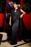 Buy_Sayisha_Black Satin Sequins V-neck Crystal Taselled Border Pre-draped Saree With Blouse _at_Aza_Fashions