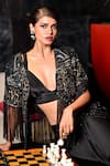 Sayisha_Black Net Embroidered Sequin Jacket Open Draped Skirt Set _at_Aza_Fashions