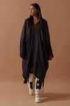 Buy_Stoique_Purple Crushed Cotton Applique Collared V Monk Asymmetrical Long Tunic _at_Aza_Fashions