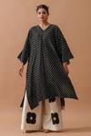 Buy_Stoique_Black Upada Silk Printed Handblock V Neck Morning Glory Bandhani Tunic _at_Aza_Fashions