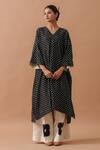 Buy_Stoique_Black Upada Silk Printed Handblock V Neck Morning Glory Bandhani Tunic _Online_at_Aza_Fashions