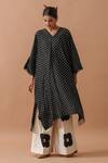 Shop_Stoique_Black Upada Silk Printed Handblock V Neck Morning Glory Bandhani Tunic _Online_at_Aza_Fashions