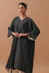 Stoique_Black Upada Silk Printed Handblock V Neck Morning Glory Bandhani Tunic _at_Aza_Fashions