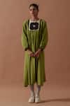 Buy_Stoique_Green Handwoven Cotton Printed Handblock Round Floral Hand Dress _at_Aza_Fashions