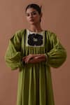Buy_Stoique_Green Handwoven Cotton Printed Handblock Round Floral Hand Dress _Online_at_Aza_Fashions