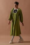Stoique_Green Handwoven Cotton Printed Handblock Round Floral Hand Dress _at_Aza_Fashions