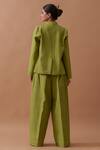 Shop_Stoique_Green Handloom Cotton Collared Sunflower Elongated Jacket _at_Aza_Fashions