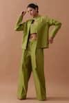 Buy_Stoique_Green Handloom Cotton Sunflower Boxy Fit Pintucked Pant _at_Aza_Fashions