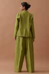 Shop_Stoique_Green Handloom Cotton Sunflower Boxy Fit Pintucked Pant _at_Aza_Fashions