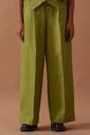 Buy_Stoique_Green Handloom Cotton Sunflower Boxy Fit Pintucked Pant _Online_at_Aza_Fashions