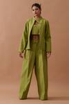 Buy_Stoique_Green Handloom Cotton Sunflower Boxy Fit Pintucked Pant 