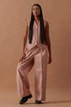 Buy_Stoique_Pink Handwoven Cotton Sunflower Pintucked Pant _at_Aza_Fashions