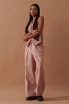 Buy_Stoique_Pink Handwoven Cotton Sunflower Pintucked Pant _Online_at_Aza_Fashions