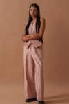 Shop_Stoique_Pink Handwoven Cotton Sunflower Pintucked Pant _Online_at_Aza_Fashions