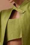 Stoique_Green Handloom Cotton Scoop Neck Sunflower Hand Pleated Crop Top _at_Aza_Fashions