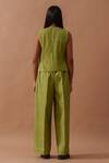 Shop_Stoique_Green Handloom Cotton V-neck Sunflower Pleated Waistcoat _at_Aza_Fashions