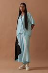 Buy_Stoique_Blue Mysore Silk Bloom Applique Gunpowder Blossom Flared Pant _at_Aza_Fashions