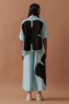Shop_Stoique_Blue Mysore Silk Bloom Applique Gunpowder Blossom Flared Pant _at_Aza_Fashions