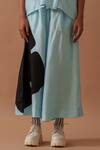 Buy_Stoique_Blue Mysore Silk Bloom Applique Gunpowder Blossom Flared Pant _Online_at_Aza_Fashions