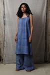 Shop Banana Labs Blue Cotton Stripe Round Print Kurta And Palazzo Set at Aza Fashions Shop_Banana Labs_Blue Cotton Stripe Round Print Kurta And Palazzo Set _at_Aza_Fashions