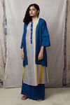Shop_BANANA labs_Blue Cotton Printed Stripe Round Straight Kurta Set With Shrug _at_Aza_Fashions