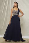 Buy_Alaya Advani_Blue Georgette Hand Embroidered Sequin Sweetheart Neck Floral Yoke Saree Gown_at_Aza_Fashions