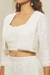 Alaya Advani_White Georgette Hand Embroidered Cut Dana Jacket Open Bead Sharara Set_at_Aza_Fashions