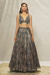 Alaya Advani_Green Imported Lycra Net Woven Stripe Pattern Metallic Pleated Lehenga Set_Online_at_Aza_Fashions