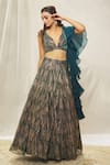 Buy_Alaya Advani_Green Imported Lycra Net Woven Stripe Pattern Metallic Pleated Lehenga Set_Online_at_Aza_Fashions