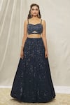 Alaya Advani_Blue Georgette Hand Embroidered Sequin Floral Bead Blouse Lehenga Set _at_Aza_Fashions