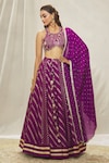 Buy_Alaya Advani_Magenta Woven And Embroidered Floral Stripe Pattern U Neck Banarasi Lehenga Set_at_Aza_Fashions