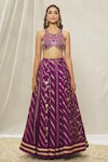 Alaya Advani_Magenta Woven And Embroidered Floral Stripe Pattern U Neck Banarasi Lehenga Set_Online_at_Aza_Fashions