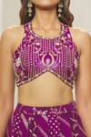 Buy_Alaya Advani_Magenta Woven And Embroidered Floral Stripe Pattern U Neck Banarasi Lehenga Set_Online_at_Aza_Fashions