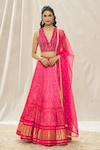 Buy_Alaya Advani_Pink Lehenga Viscose Organza Printed And Embroidered Bandhani Deep V Set_at_Aza_Fashions