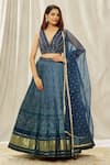 Buy_Alaya Advani_Blue Lehenga Viscose Organza Printed And Embroidered Bandhani Pleated Set _at_Aza_Fashions