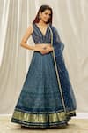 Buy_Alaya Advani_Blue Lehenga Viscose Organza Printed And Embroidered Bandhani Pleated Set _Online_at_Aza_Fashions