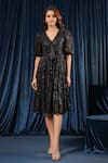 Buy_B'Infinite_Black Sequinnned Lycra Embroidery V Neck Eclipse Dazzling Tiered Dress _Online_at_Aza_Fashions